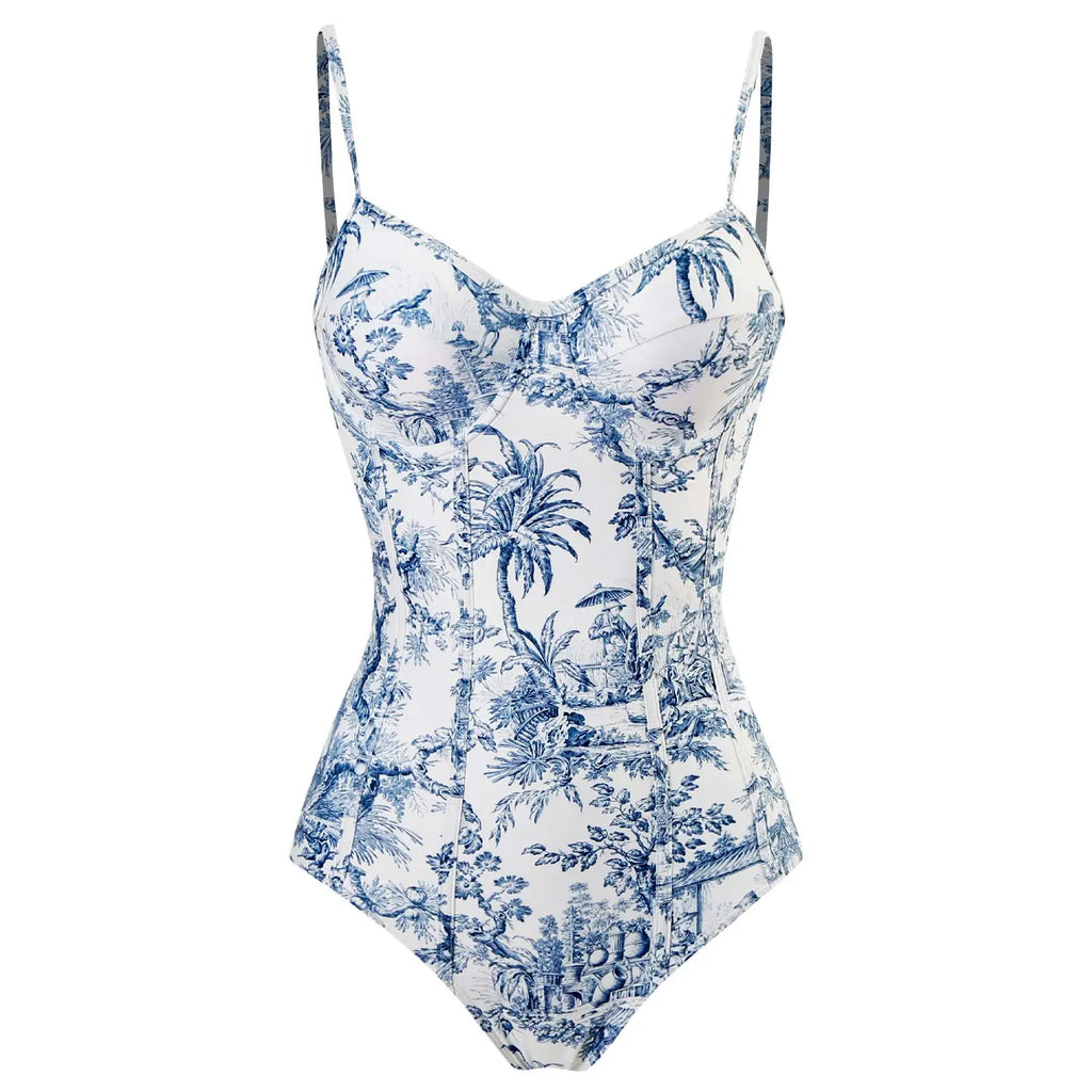 2024 Sexy Women Push Up One Piece Swimwear Girl Bikini Swimsuit White Print Summer Beach Skirt Bathing Suit Dress
