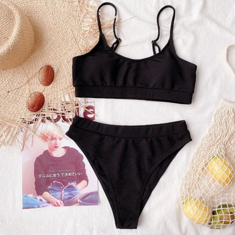 8 Colors Sexy Bikini Women Push Up Swimwear Swimsuit High Waist Solid Bikinis Set Bathing Suit Beach Bikini Female Bikinis Mujer