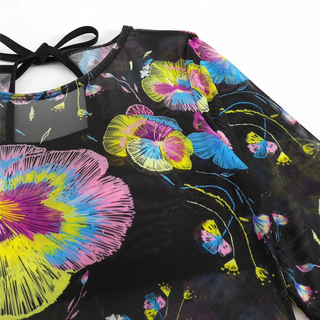 S - XXL New Printed Long Sleeve With Pants Women Swimwear One Piece Swimsuit Female Floral Padded Bather Bathing Suit Swim V7176