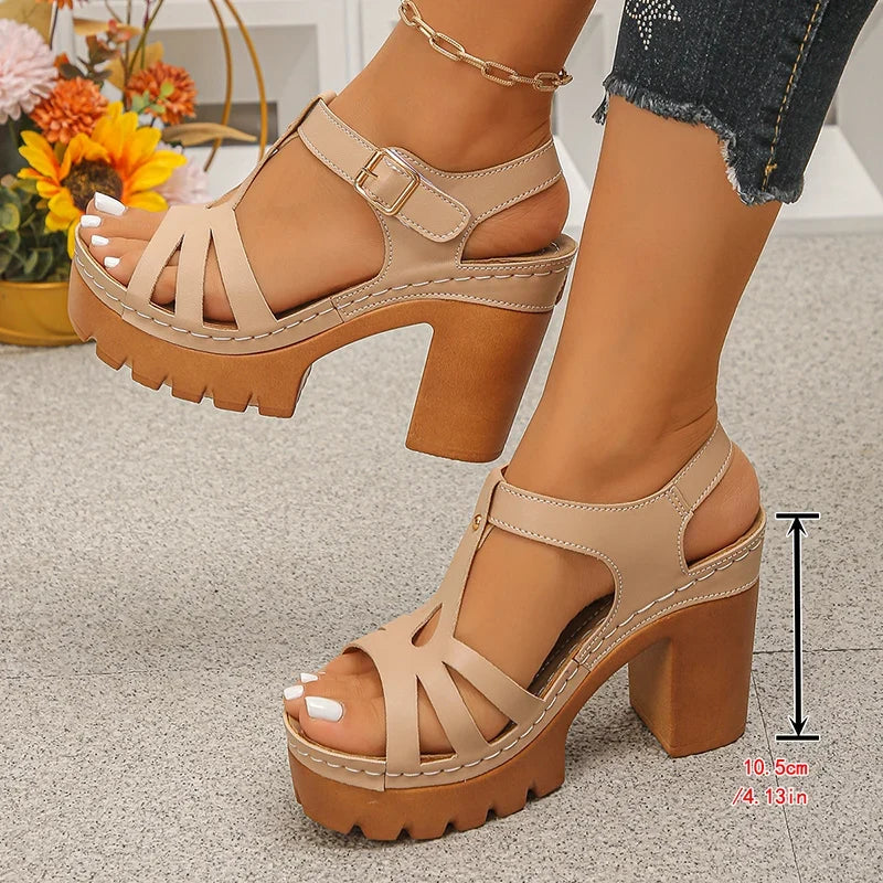 Ankle Buckle Thick High Heels Sandals Women Summer Plus Size Platform Rome Sandals Woman 2026 Super High Heeled Sandalias Mujer