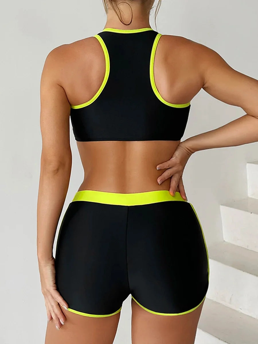 2026 Zipper Bikini Set Two Piece Swimsuit Women With Shorts Sports Swimwear Female Bathing Swimming Suit Beach Wear Summer