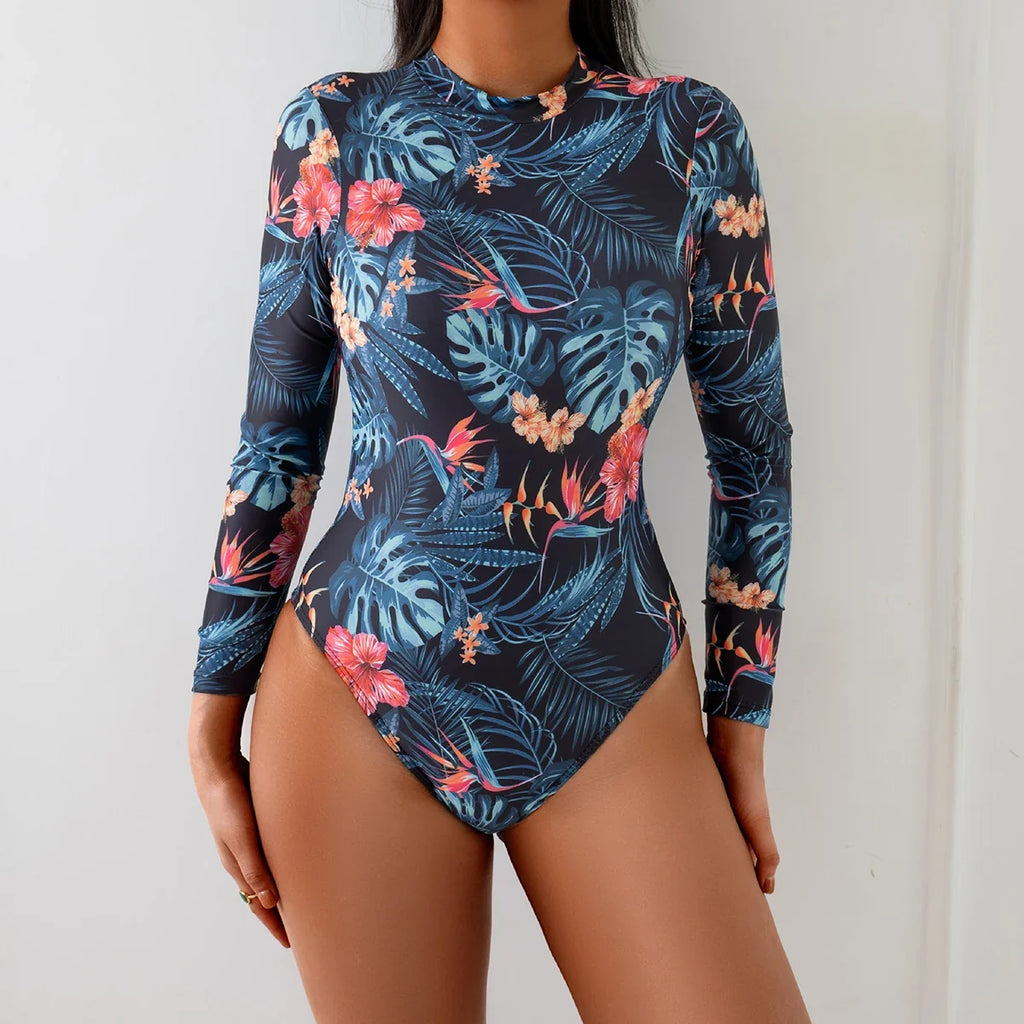 Ladies 2025 One-Piece High Collar Backless Fashionable Swimsuit Long Sleeve Suitable for Summer Beach And Swimming Pool