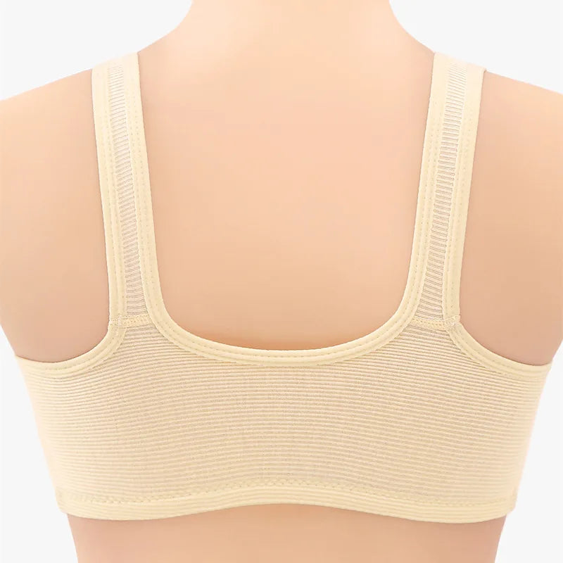 Women's Bra Wire-Free Front Closure Solid Color Full Coverage Fixed Cups More Considerate for Middle-Aged And Elderly Individual