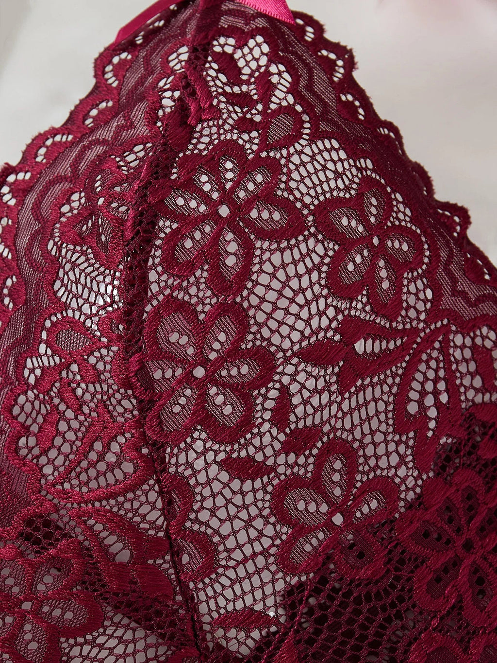 Date-specific Deep V cut WineRed lace one-piece dress. Lightweight sheer cross-strapped women's sexy lingerie set.