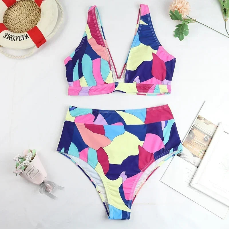 Sexy Bikini Women Swimwear Swimsuit Patchwork High Waist Bikinis Set Bathing Suit Beach Bikini Female Push Up Biquinis Feminino
