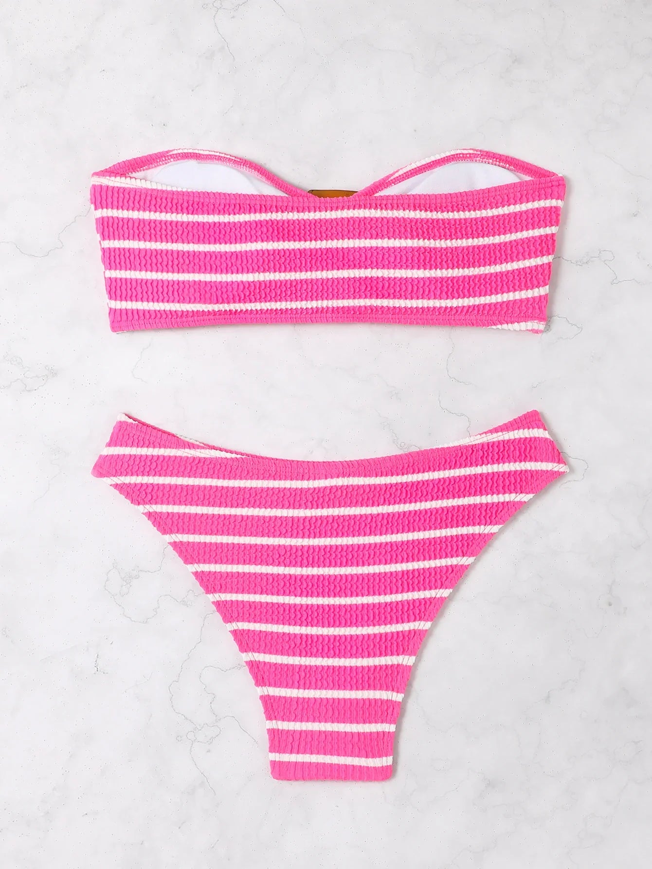 Striped Textured Bandeau Bikinis 2025 Women Sexy Swimsuit Push Up Swimwear Female Bathing Suit Swimming Summer Beachwear