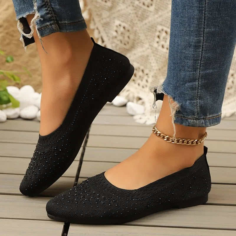 Elastic Knitting Flats Slip on Shoes for Women  Summer Breathable Soft Loafers Woman Lightweight Casual Shoes Mom Moccasins