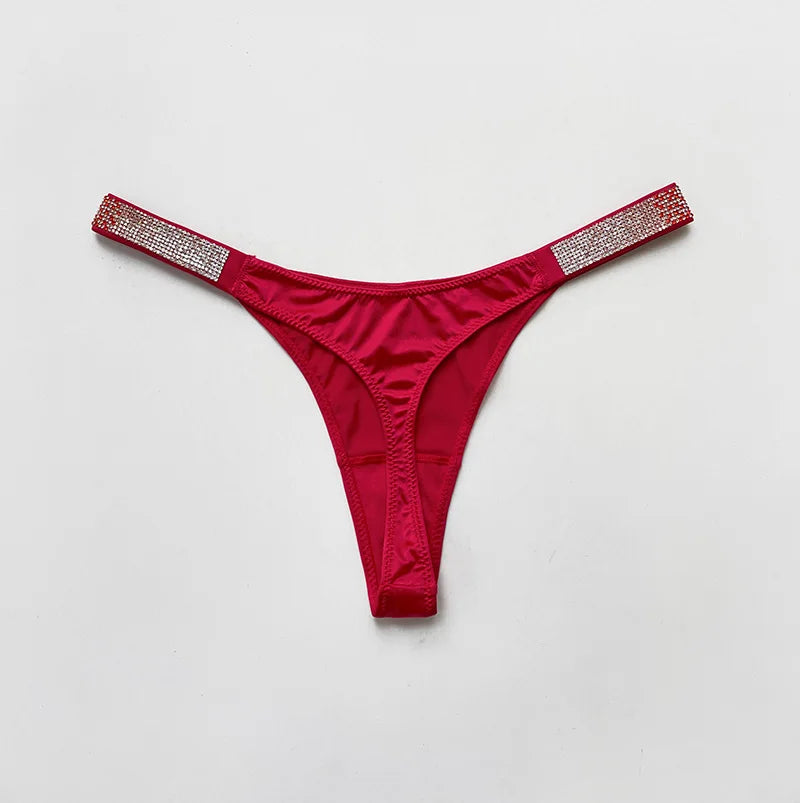 Letter Sexy Panties Women Thongs Rhinestones Diamonds G-string Sports Thong Low Waist Shorts Briefs T-back Fitness S-XL