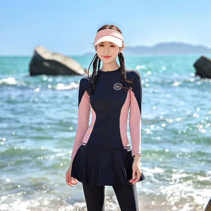 Split Swimsuit Women's Four Piece Sports Slimming Diving Beach Surfing Conservative Sun Protection Long Sleeved Swimsuit Set