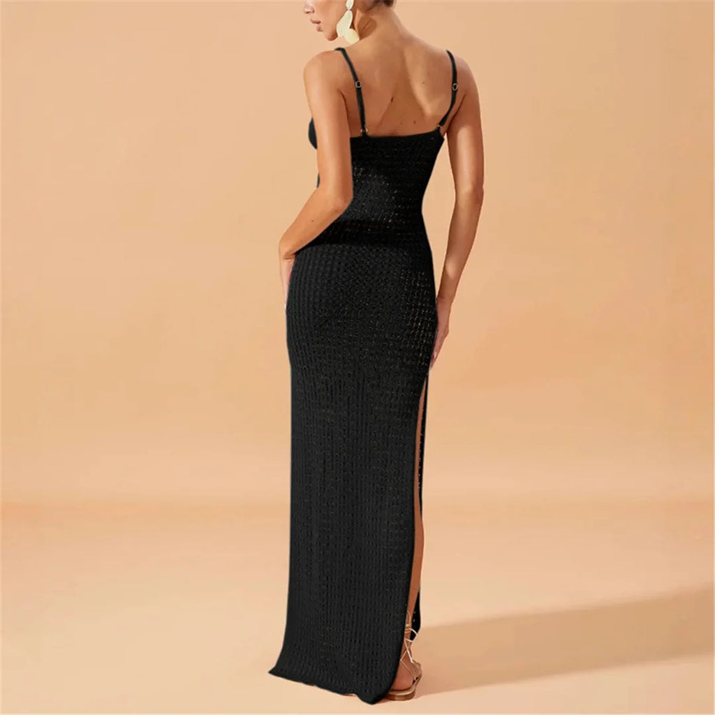 V Neck Sleeveless Hollow Out Crochet Knitted Tunic Beach Cover Up Cover-ups Beach Dress Beach Wear Beachwear Female Women V7212