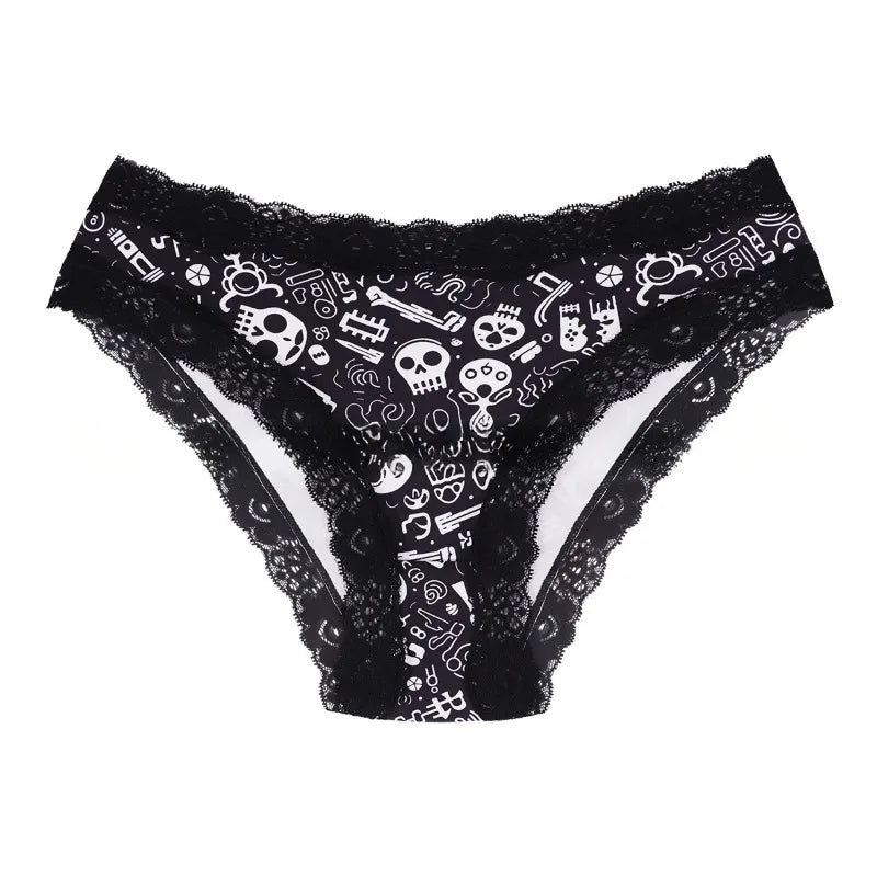 1 Pc Printed Lingerie for Women Sexy Lace Edge Wrapped Hip Underwear Halloween Themed Comfortable and Breathable Triangle Pants