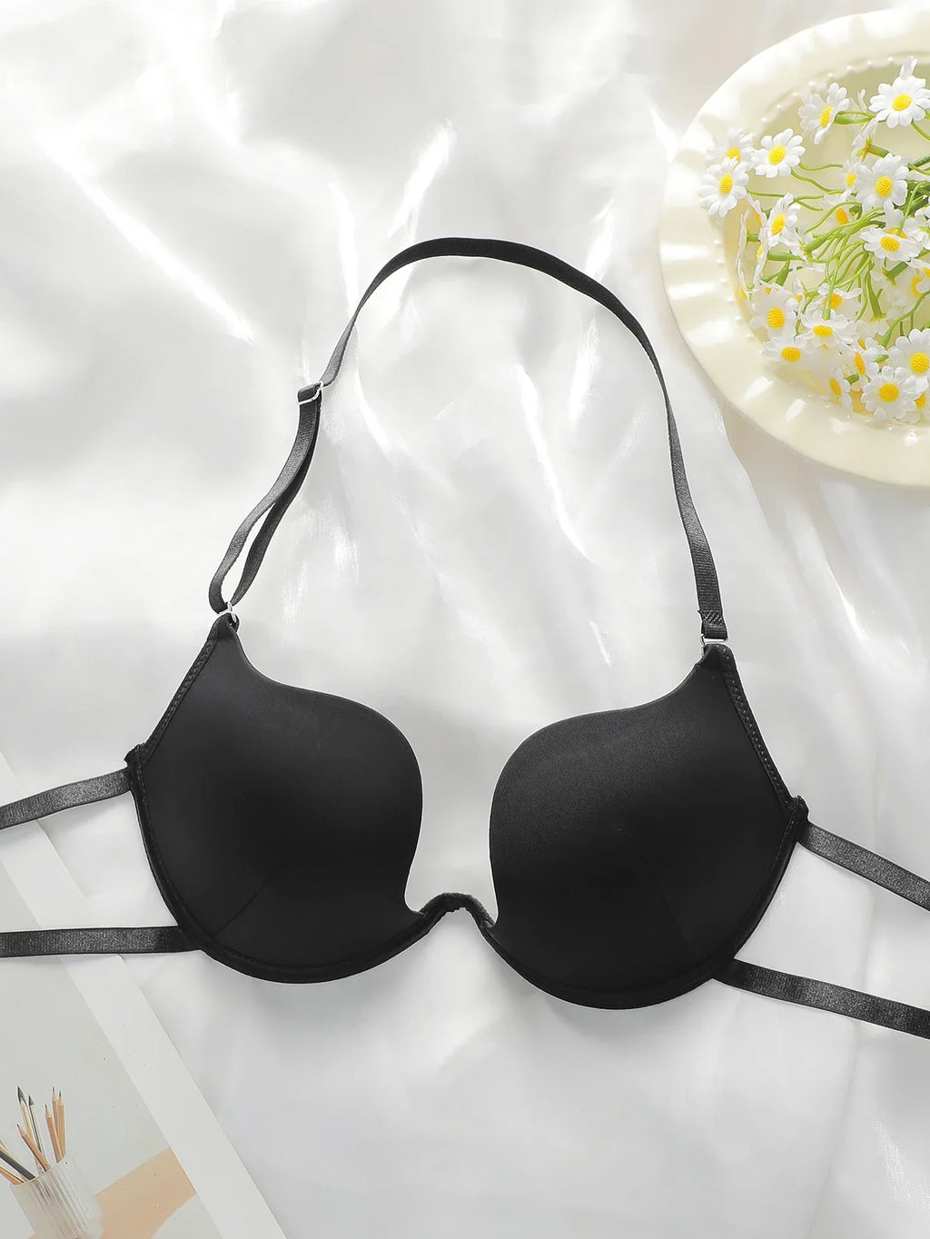 Sexy Lingerie multi-color hollow neck hanging women's underwear 3/4 cup gathering pull up bra party women's underwear J2943