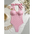 Vintage Pink Floral Print Swimwear Women 2026 Tie Strap V Neck Slim Tummy Control One Piece Swimsuit Beach Holiday Bathing Suits