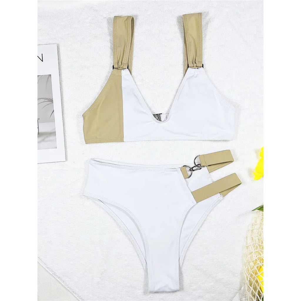 Sexy Splicing Asymmetric V Neck Bikini Women Swimwear Female Swimsuit Two-pieces Bikini set Bather Bathing Suit Swim Lady V3435