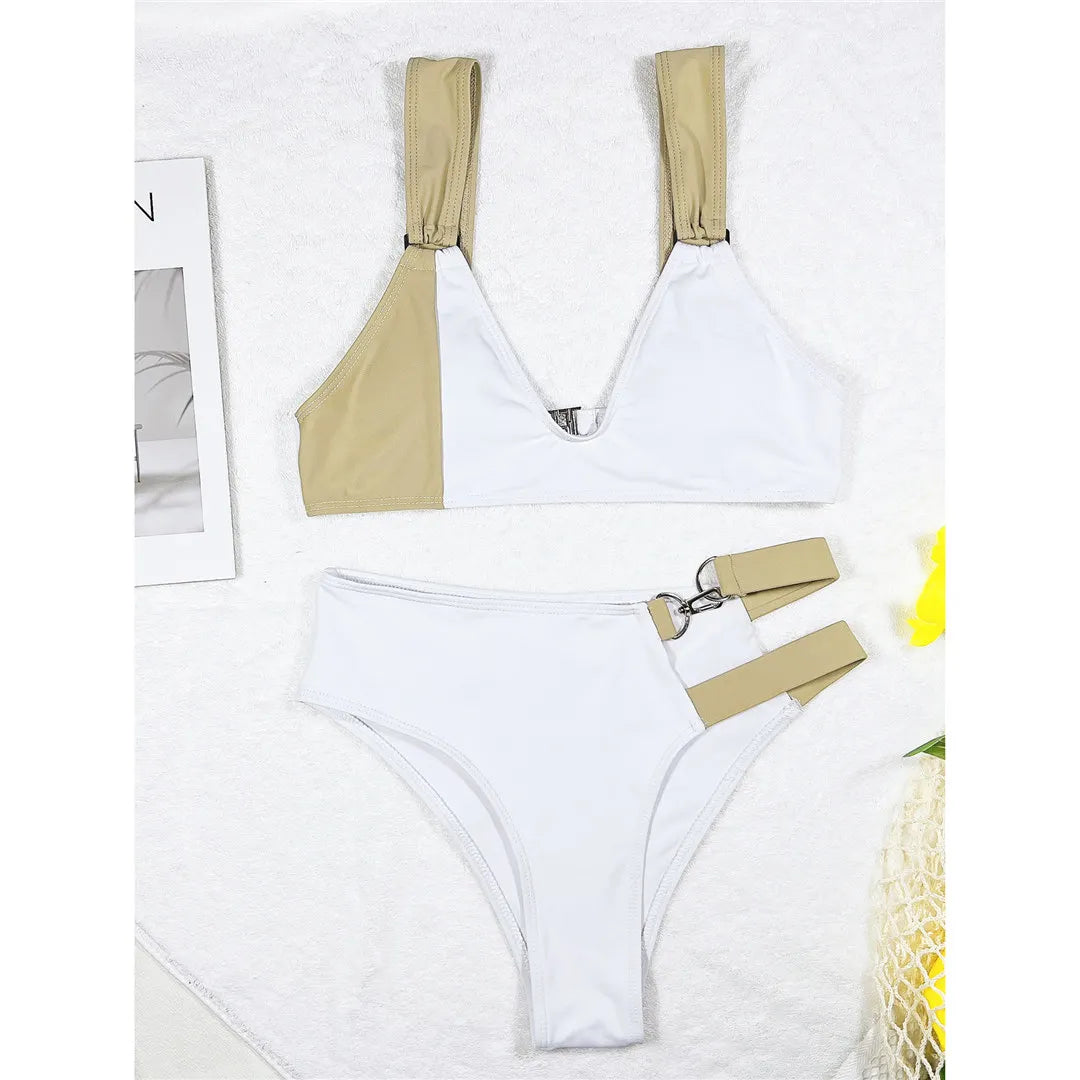 Sexy Splicing Asymmetric V Neck Bikini Women Swimwear Female Swimsuit Two-pieces Bikini set Bather Bathing Suit Swim Lady V3435