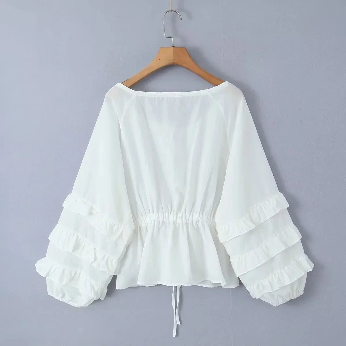 Foridol Tie Up Ruffles Lantern Sleeve White Blouse Women Spring Fashion Pelpum Top 2025 Summer O Neck Beach Casual Chic Blusa