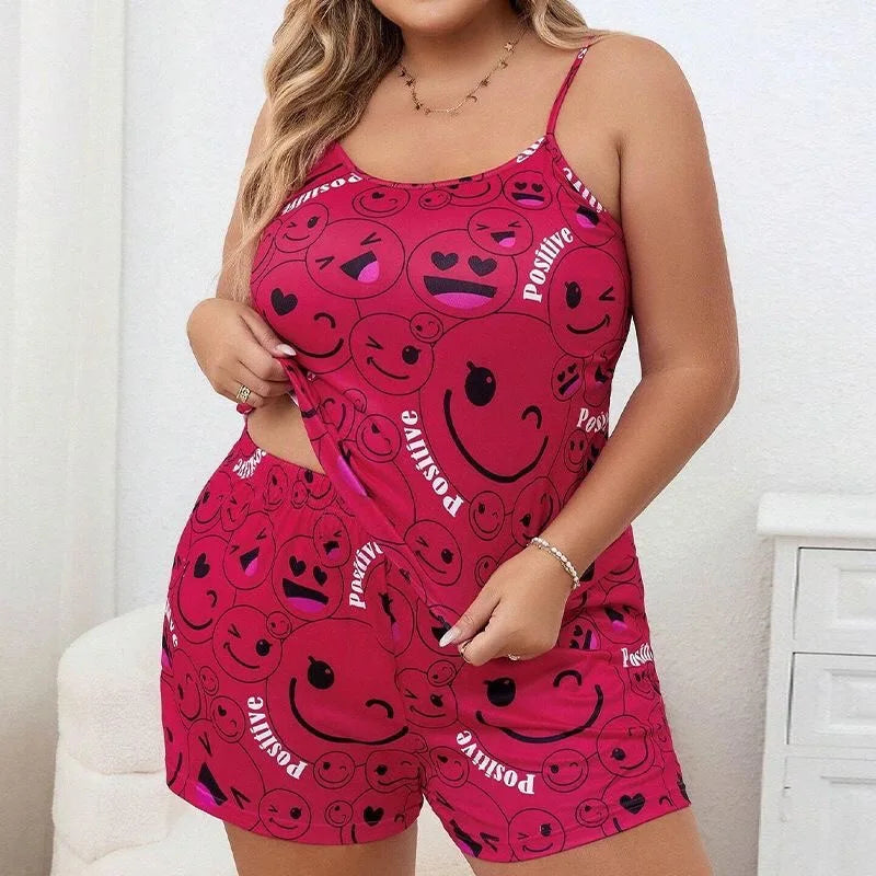 Plus Size 3XL 4LX 5XL Straps Pajamas Set for Women Sleepwear Tank Tops+Shorts Sets Leisure Loose Home Clothes Loungewear