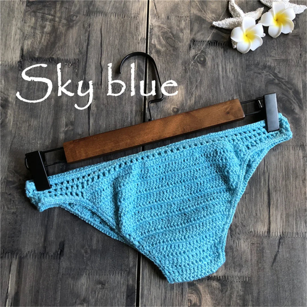 S - XL 9 Colors Crochet Knitted Bikini Bottom Swim Brief Women Swimwear Female Bather Brazilian Tanga Panties Underwear V4195