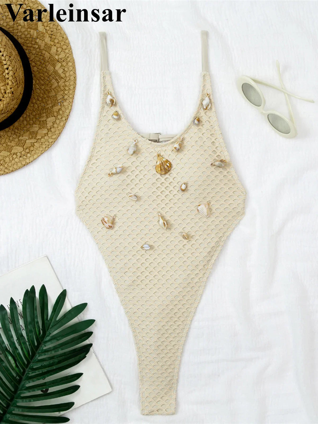 XS - L Scalloped Extreme String Mini Micro Thong One Piece Swimsuit Women Swimwear Female Padded Bather Bathing Suit Swim V7805