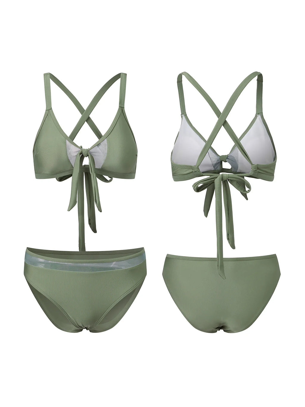 Women 2 Piece Bikini Set Fashion Solid Color Sleeveless Tie up Front Bra and Low Waist Briefs Summer Holiday Bathing Suit