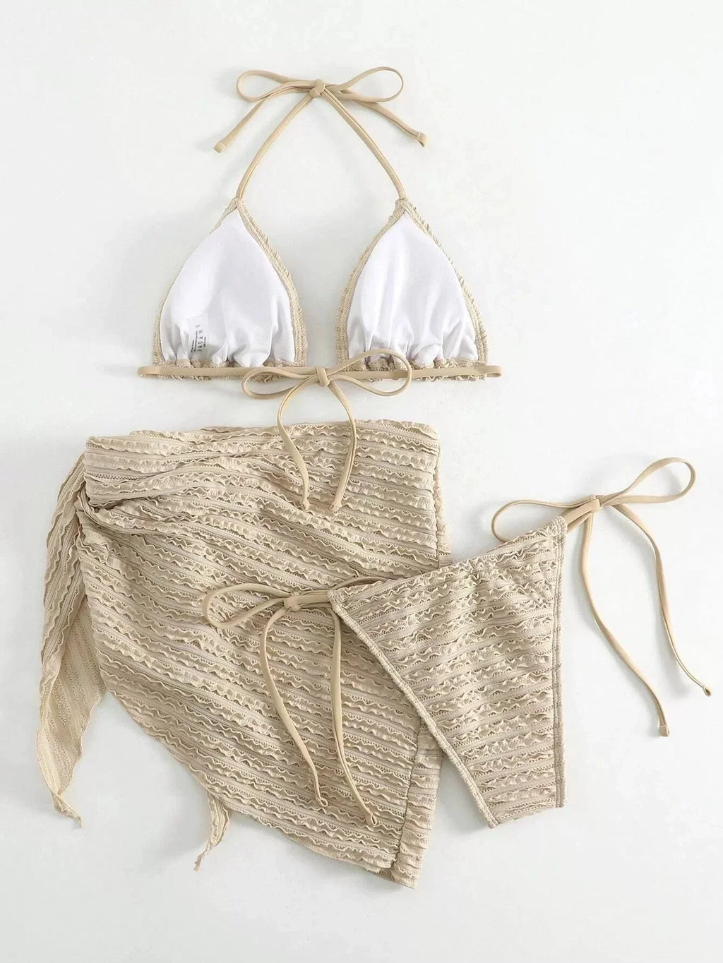 DEKA Triangle Spliced Ruffles Bikini Set Bathing Suit Women Halter Bikini Push Up Bandage Cover Up Beachwear 3 Piece Swimsut