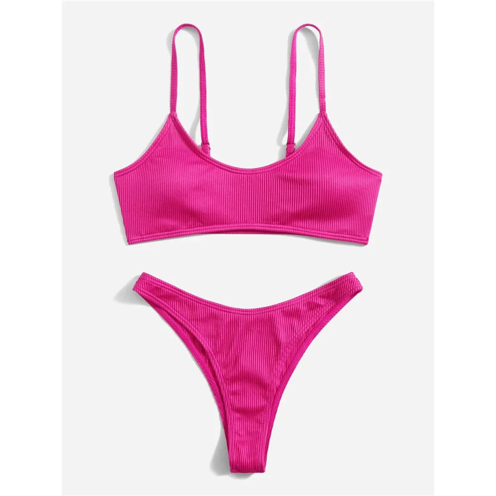 Ribbed High Leg Cut Bikini Female Swimsuit Women Swimwear Two-Pieces Bikini Set Brazilian Padded Bather Bathing Suit Swim V7126