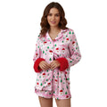 Women Two Pieces Christmas Pajama Set Santa Claus Print Long Sleeve Shirt with Shorts Fall Sleepwear Loungewear