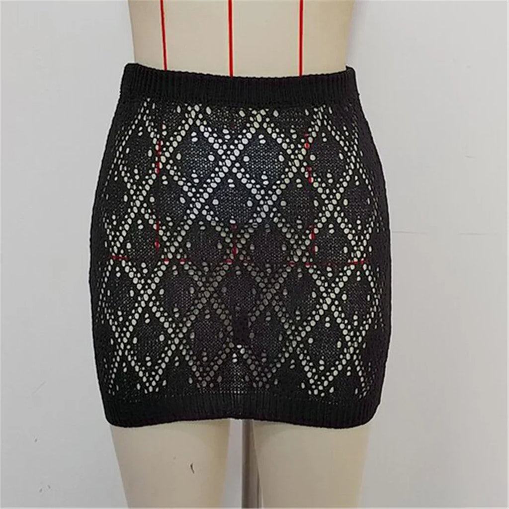 Sexy Hollow Out Crochet Knitted Tunic Beach Cover Up Cover-ups Beach Dress Beach Wear Beachwear Mini Skirt Female Women K6587