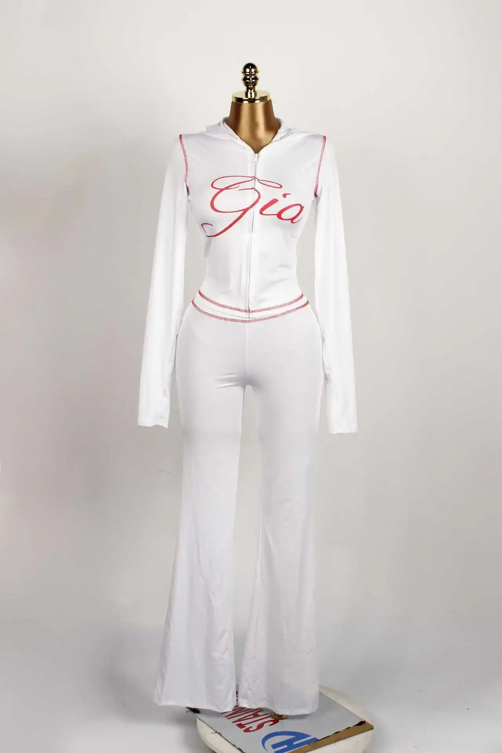 2026 New Women Ins Fashion Solid Color Sexy Straight Shoulder Contrast Stitch Long Sleeve 2 Piece Outfit