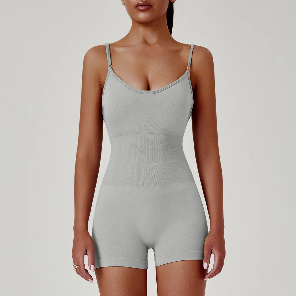 Solid Color Cross Back One Piece Yoga Shorts - Comfortable Cropped Yoga Jumpsuit for Women