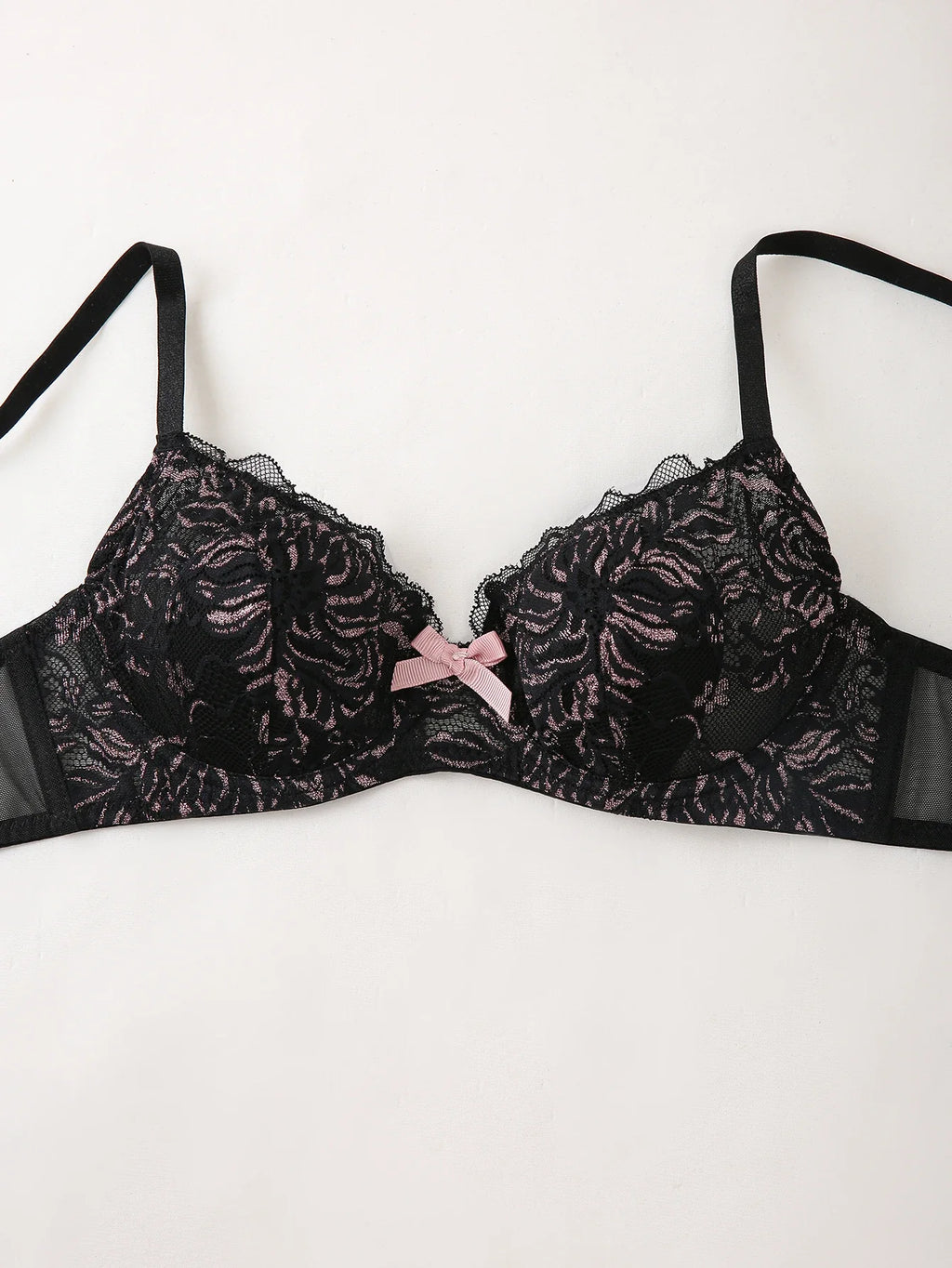 Floral Lace Push Up Women Bra Sexy Deep V Breathable Mesh Everyday Lingerie Thin Cup Adjustable Straps Underwire Bra