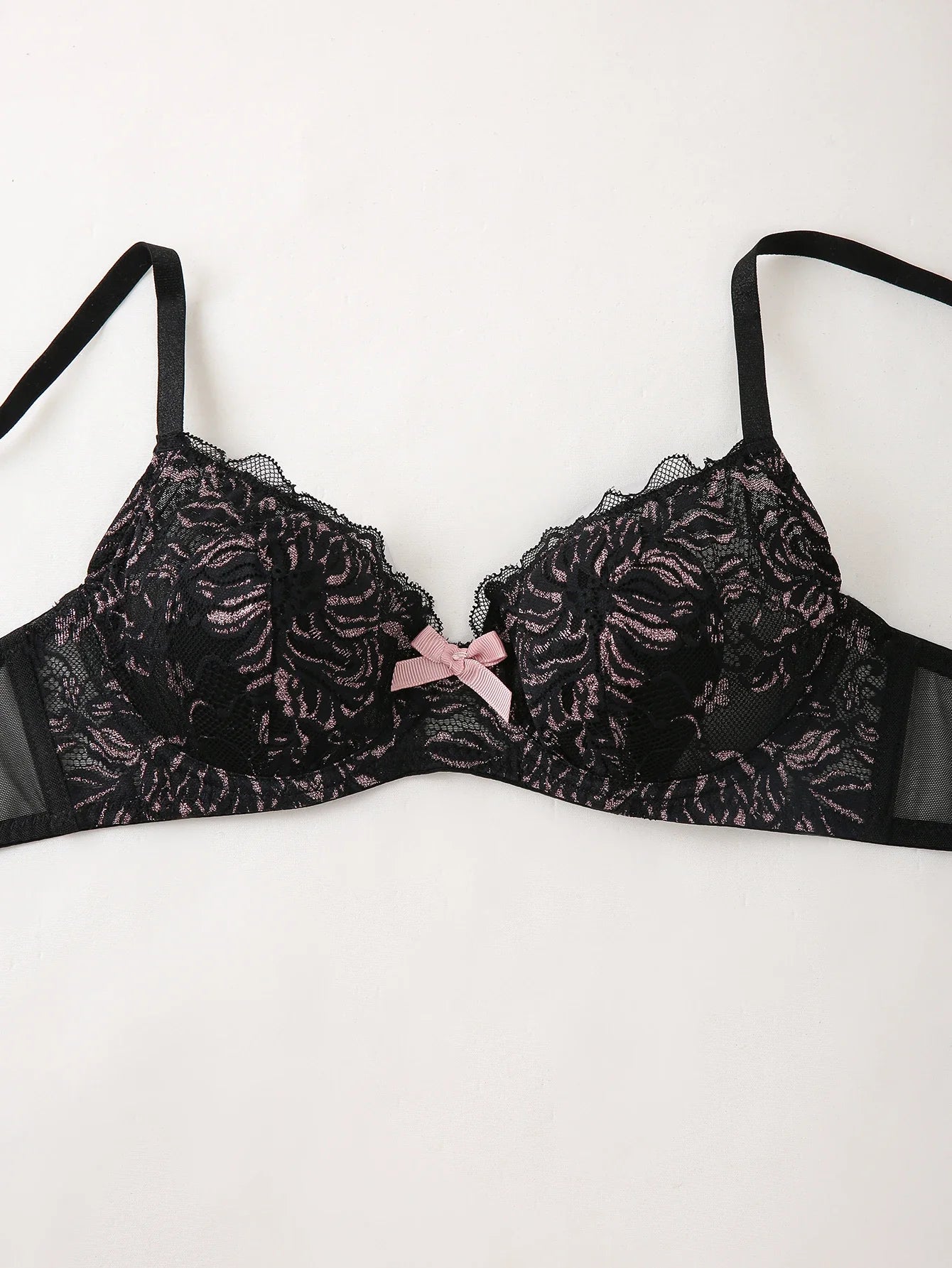 Floral Lace Push Up Women Bra Sexy Deep V Breathable Mesh Everyday Lingerie Thin Cup Adjustable Straps Underwire Bra