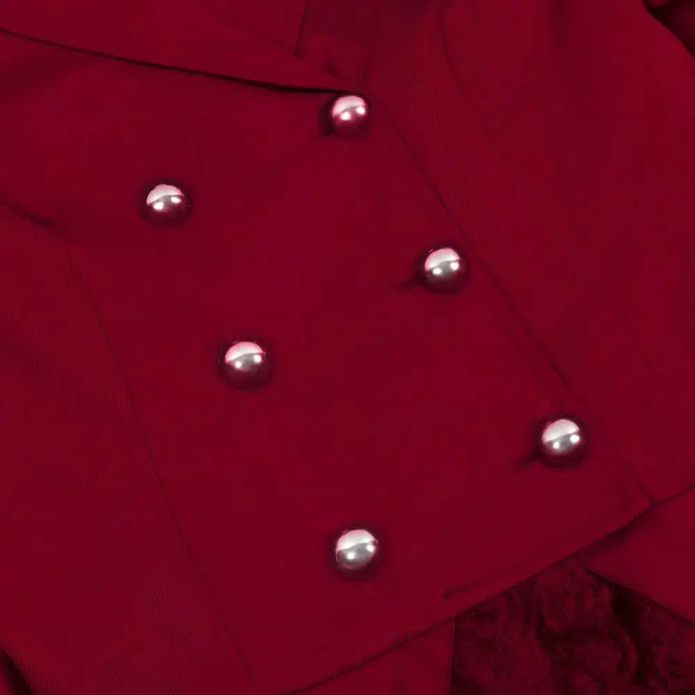 Women Double Breasted Victorian Steampunk Blazer Coat Gothic Tuxedo Tailcoat Jacket with Lace Hem Halloween Uniform Costume