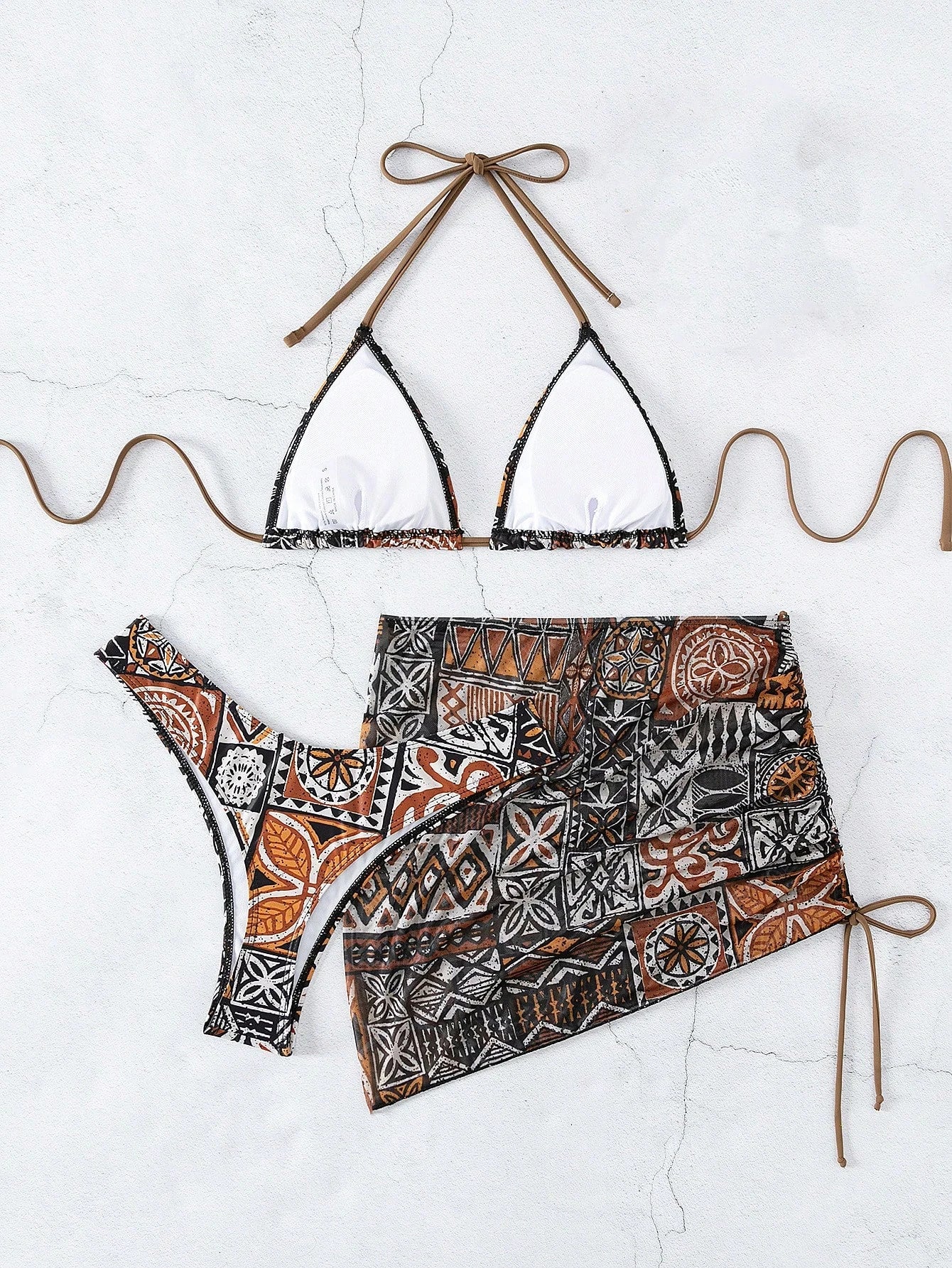3 Pieces Triangle Halter Bikini 2026 Women & Beach Skirt Swimwear Female Printed Swimsuit Bathers Bathing Swimming Swim Suit