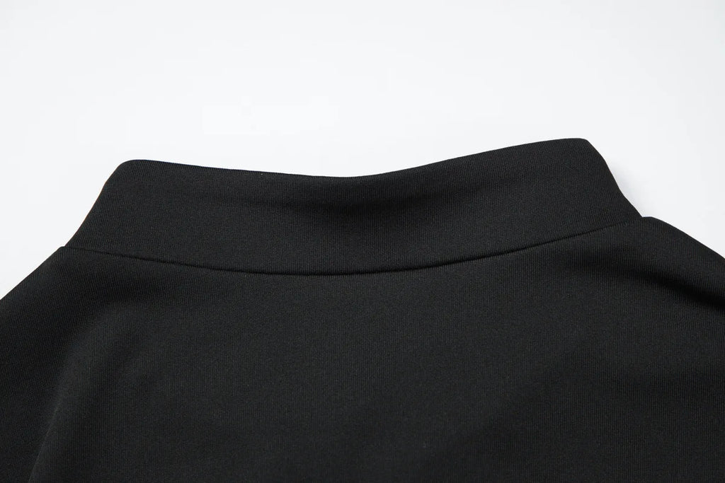 FDYOUI Fashion Stand Collar Button Hollow Out T-shirt for Women 2026 Sexy Short Sleeve Slim Cropped T Shirts Black Wine Red Tops