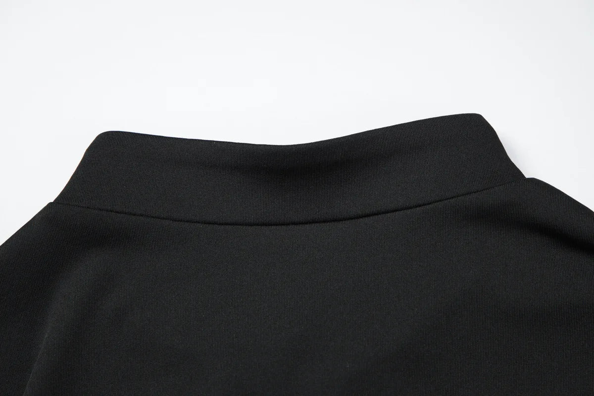 FDYOUI Fashion Stand Collar Button Hollow Out T-shirt for Women 2026 Sexy Short Sleeve Slim Cropped T Shirts Black Wine Red Tops