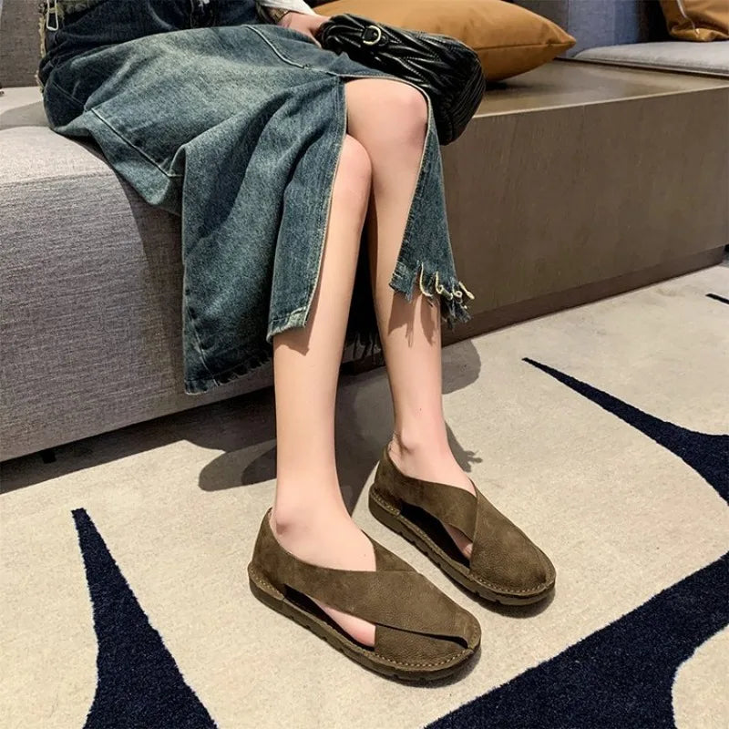 Summer Shoes Women 2026 New Casual Flats Closed Toe Sandals Retro Slip-on Summer Loafers Non-Slip Comfortable Sandal Footwear