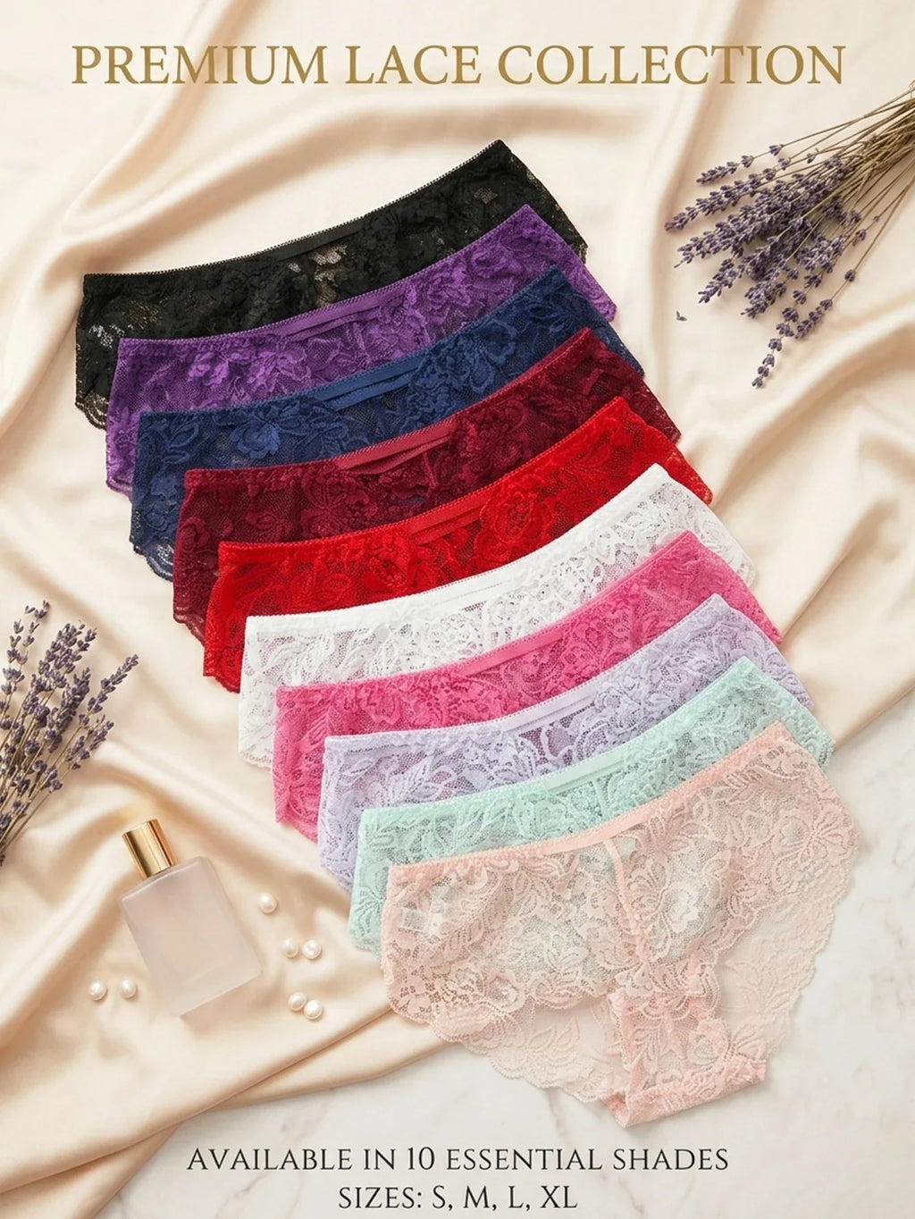 10 PCS/Set Women's Lace Panties Sexy Lace Female Underwear Low Rise Floral Sheer Panties