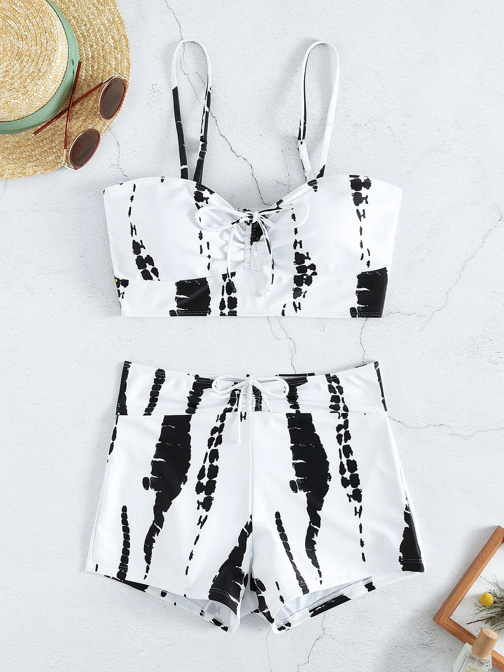 2026 Tie Dye Bikini Drawstring Swimsuit Women High Waist Shorts Swimwear Female Padded Bathing Suit Swimming Beachwear Summer