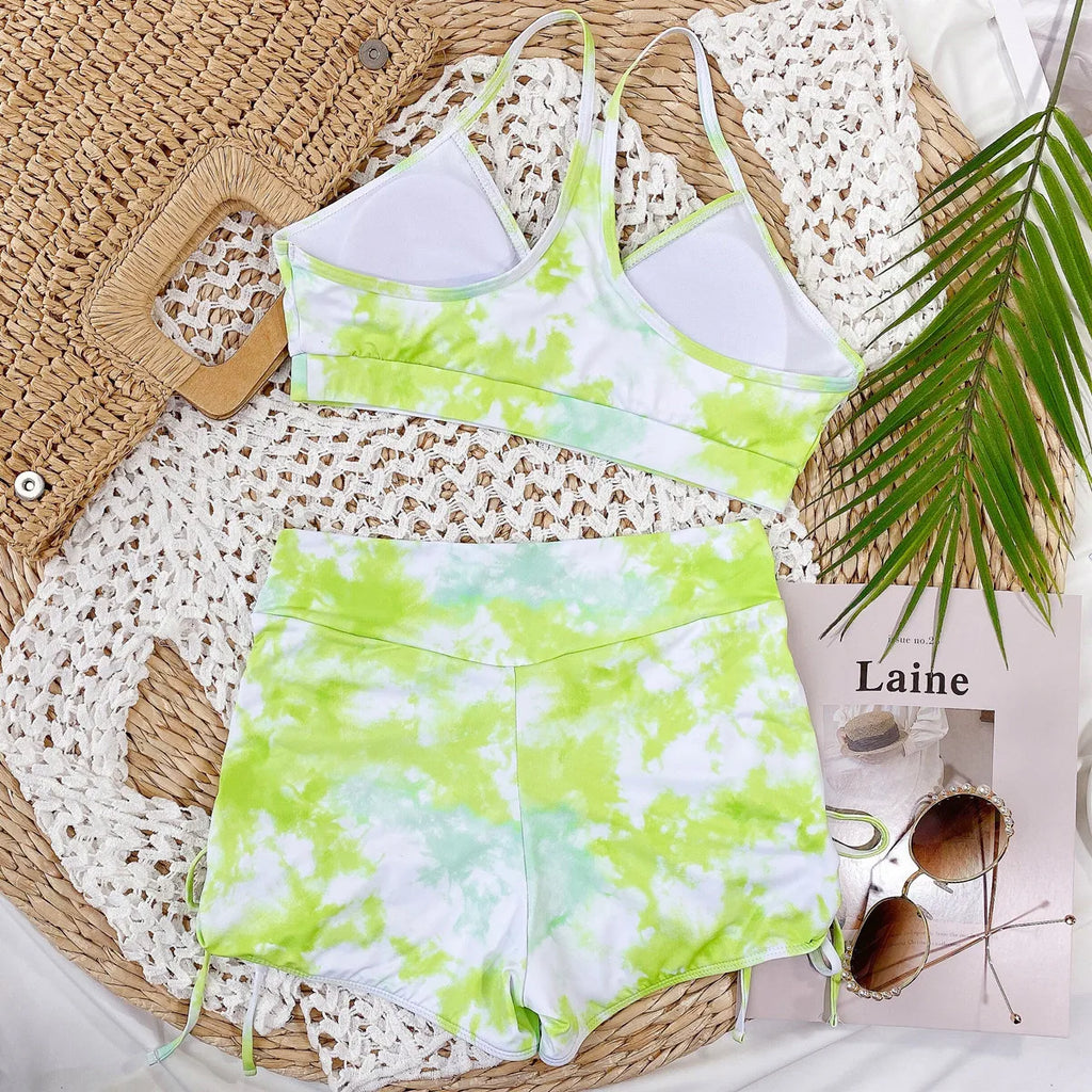 New Two Piece Swimsuit Swimwear Women Print Shirring High Waist Bathing Suit Beachwear High Quality Banadores Bikini 2026 Mujer