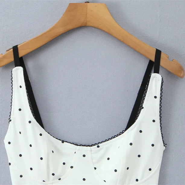Sexy Polka Dot Camisole For Women Niche Lace Collar Slim-fit Outerwear Suitable For Seaside Vacations Elegant Charming 9B81