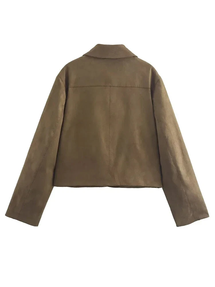 Foridol Casual Brown Jacket Women Autumn Winter Loose Short Buttons Coat Suede New Fashion Jacket Femme Veste