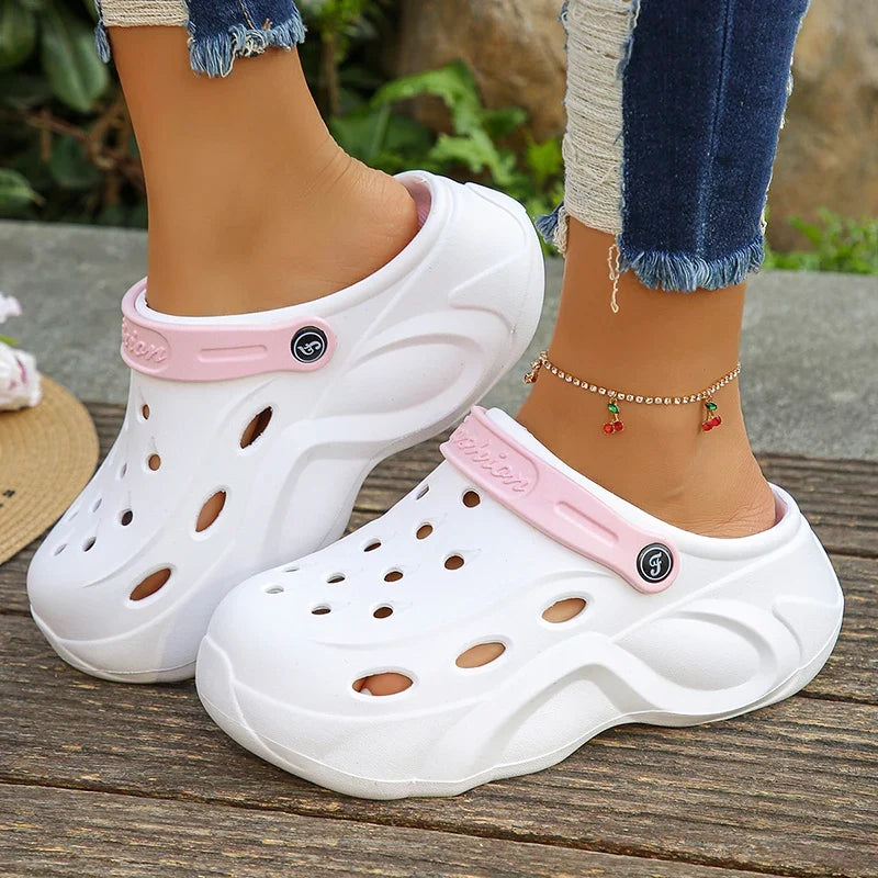 Closed Toe Chunky Platform Sandals Woman 2024 Thick Bottom Non-Slip Beach Sandalias Mujer Summer Hollow Out Soft Casual Shoes