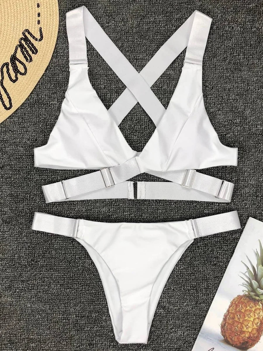 Sexy Adjustable Buckle Bandage Vevlet Bikini 2025 Women Swimsuit Female Bikinis Swimwear Two Pieces Bikini Set Bathing Suit Swim