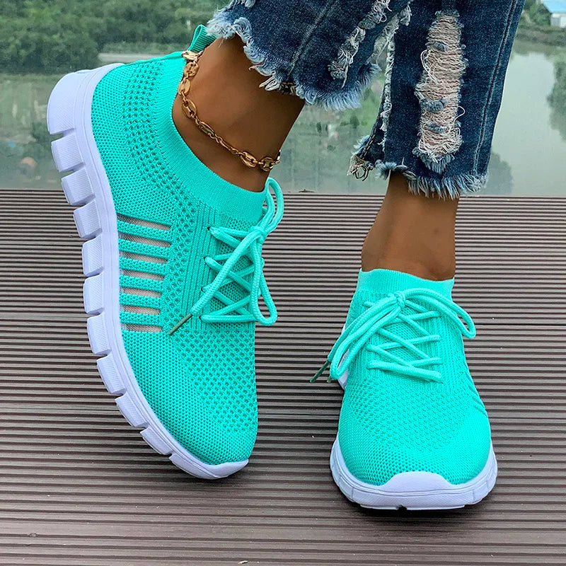 Spring Autumn Solid Breathable Mesh Flat Shoes Women Plus Size Non Slip Sock Sneakers Woman Comfortable Soft Sole Sport Shoes