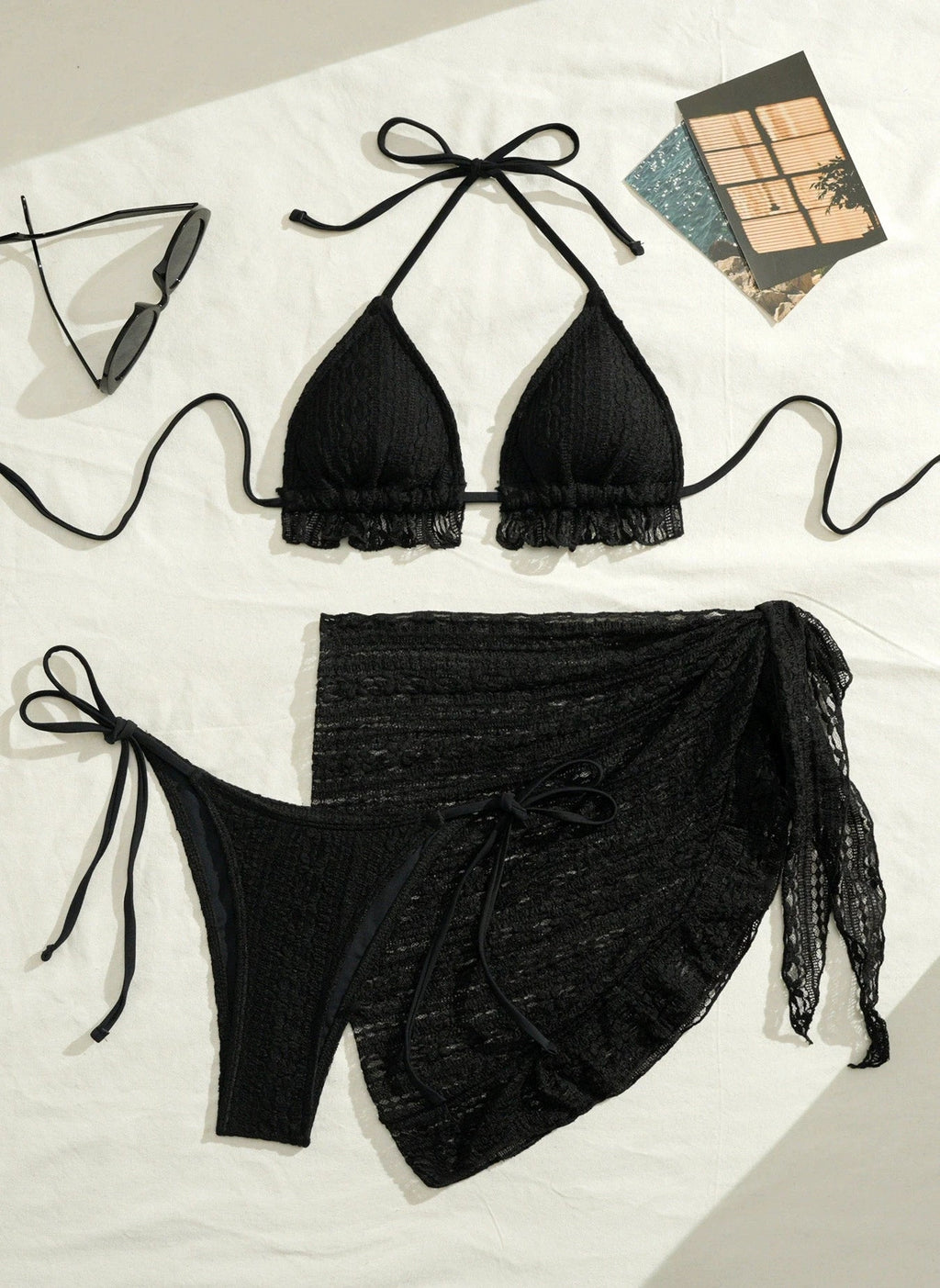 DEKA Lace Ruffled Swimwear Women Bikinis Set Backless Lace Up Bathing Suit Sexy Thongs Split Swimsuit Summer Beach Mini Skirt