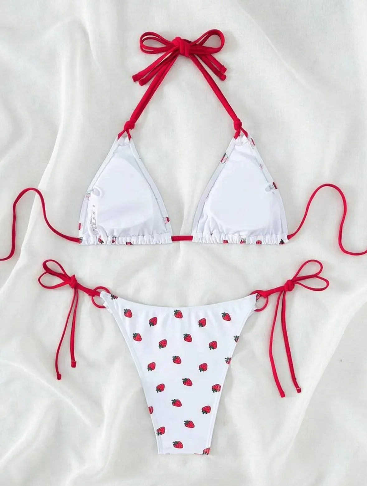 DEKA Women Cute Strawberries Print Bikini Set Sexy Thong Swimsuit Two Pieces Bathing Suit Swimwear