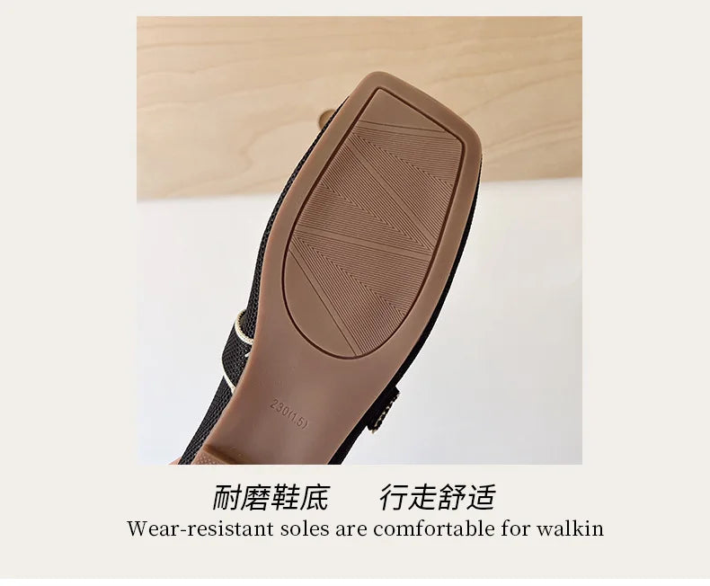 2026 New Mary Jane Shoes Woman Summer Autumn Leisure Flats Breathable Knitted Square Toe Female Daily Walking Driving Flat Shoes