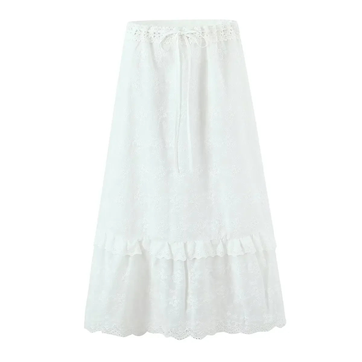 White Cotton Summer Skirt Women Embroidery A-line Long Skirt Spring Lace Up Beach Bobho Skirt Bottoms High Quality Faldas Mujer