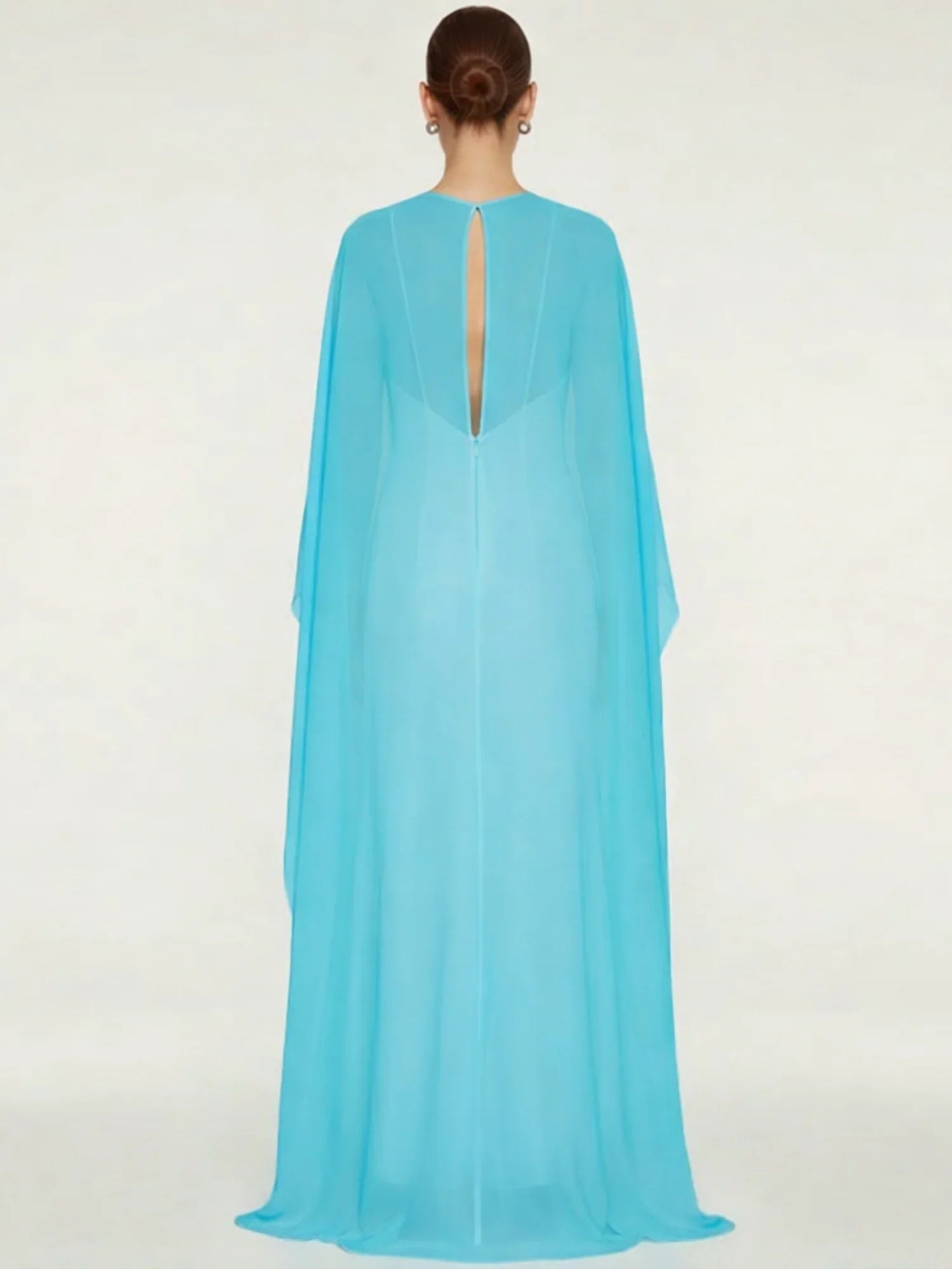 Women's Sheer Chiffon Cape Bat Sleeve Floor Length Shawl Elegant Cover Up Tops Party Evening Cape Blouse f